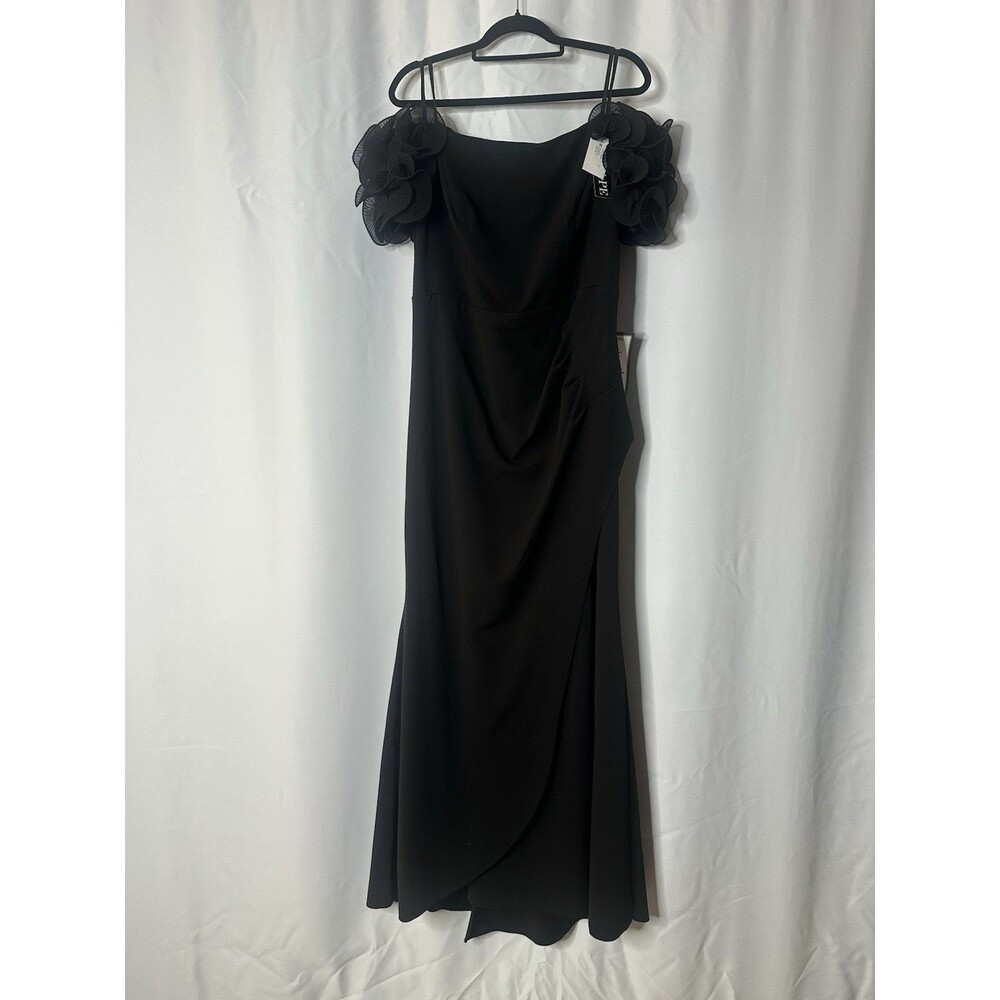 Xscape Women's Black Scuba Crepe Ruffled Off-The-Shoulder Gown Dress Size 16W